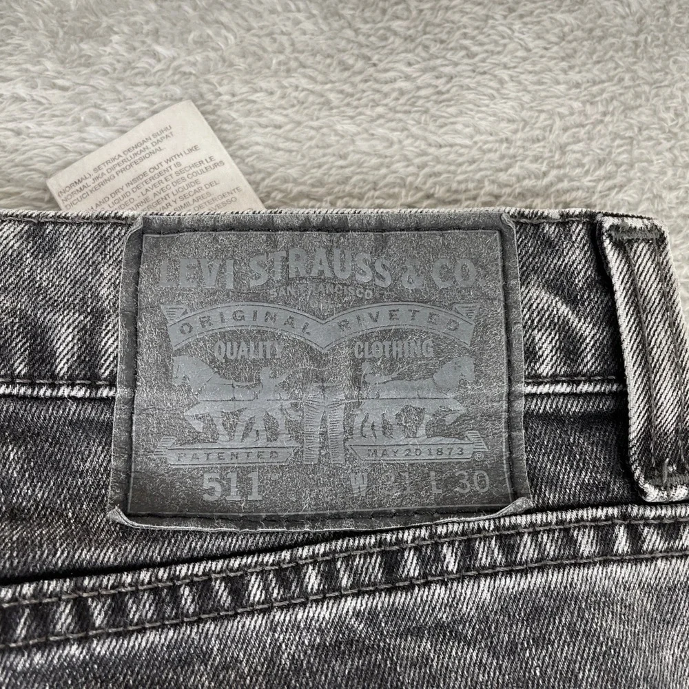 Levi 511 Slim Fit‎ Jeans Mens 31x29 Black Acid Wash Stretch Denim Grunge Skater